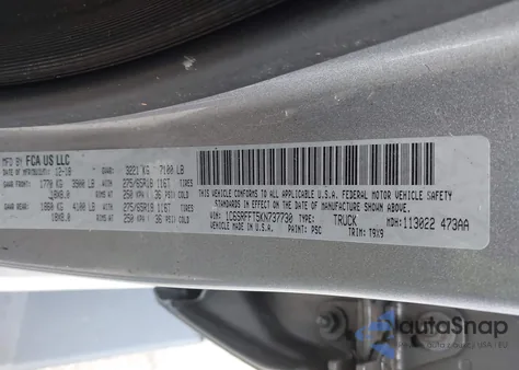 2019 Ram 1500 Big Horn/Lone Star 4X4 5'7 Box из США, поврежденный, VIN 1C6SRFFT5KN737730